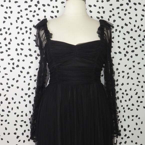 French Connection Black Edrea Long Sleeve Tulle Mesh Fit & Flare Dress - Picture 4 of 9